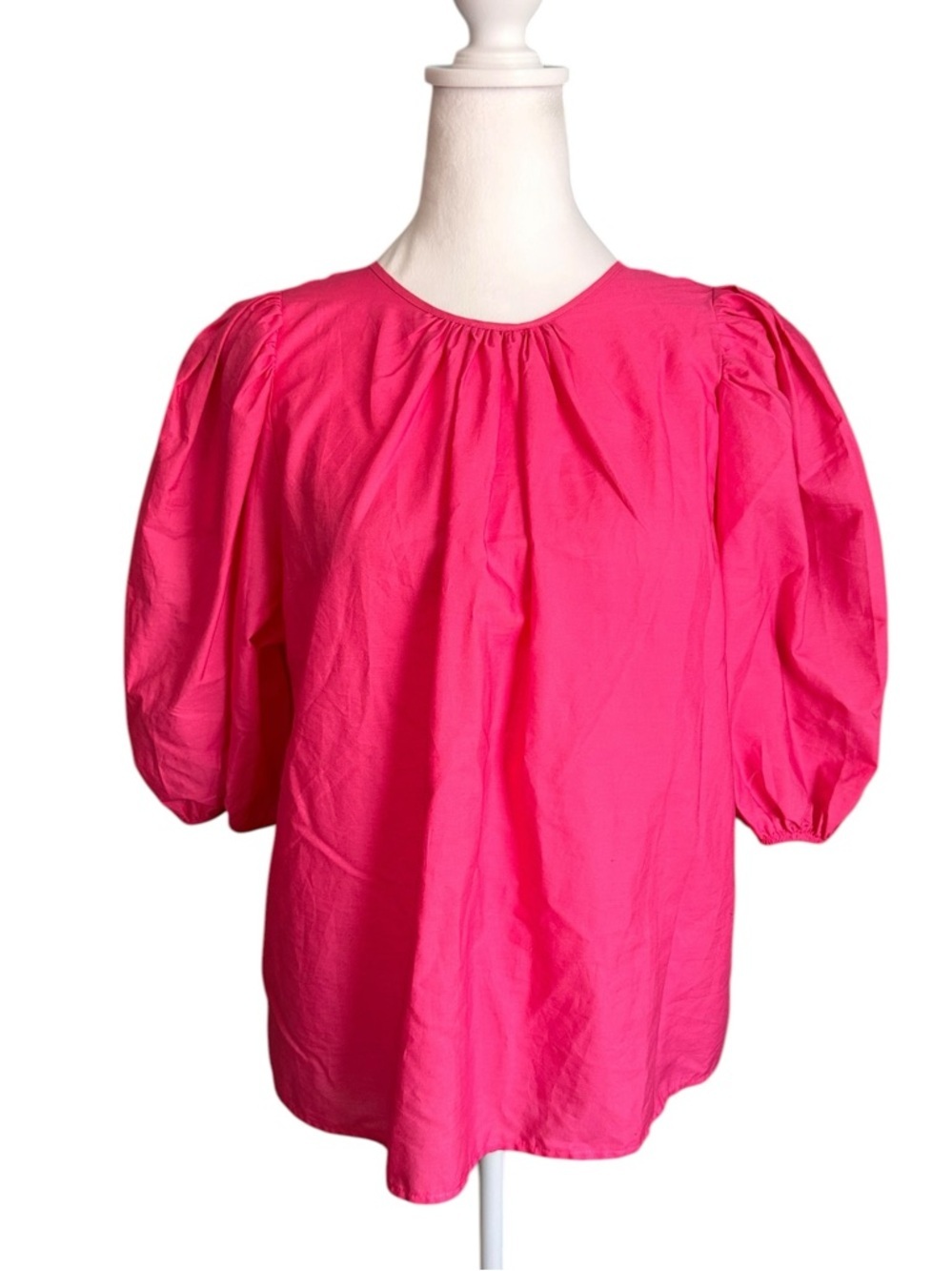 H&M Hot Pink Puff Sleeve Tie Back Women's Top Size Small